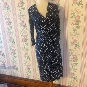 Blue and White Long Sleeve Wrap Dress